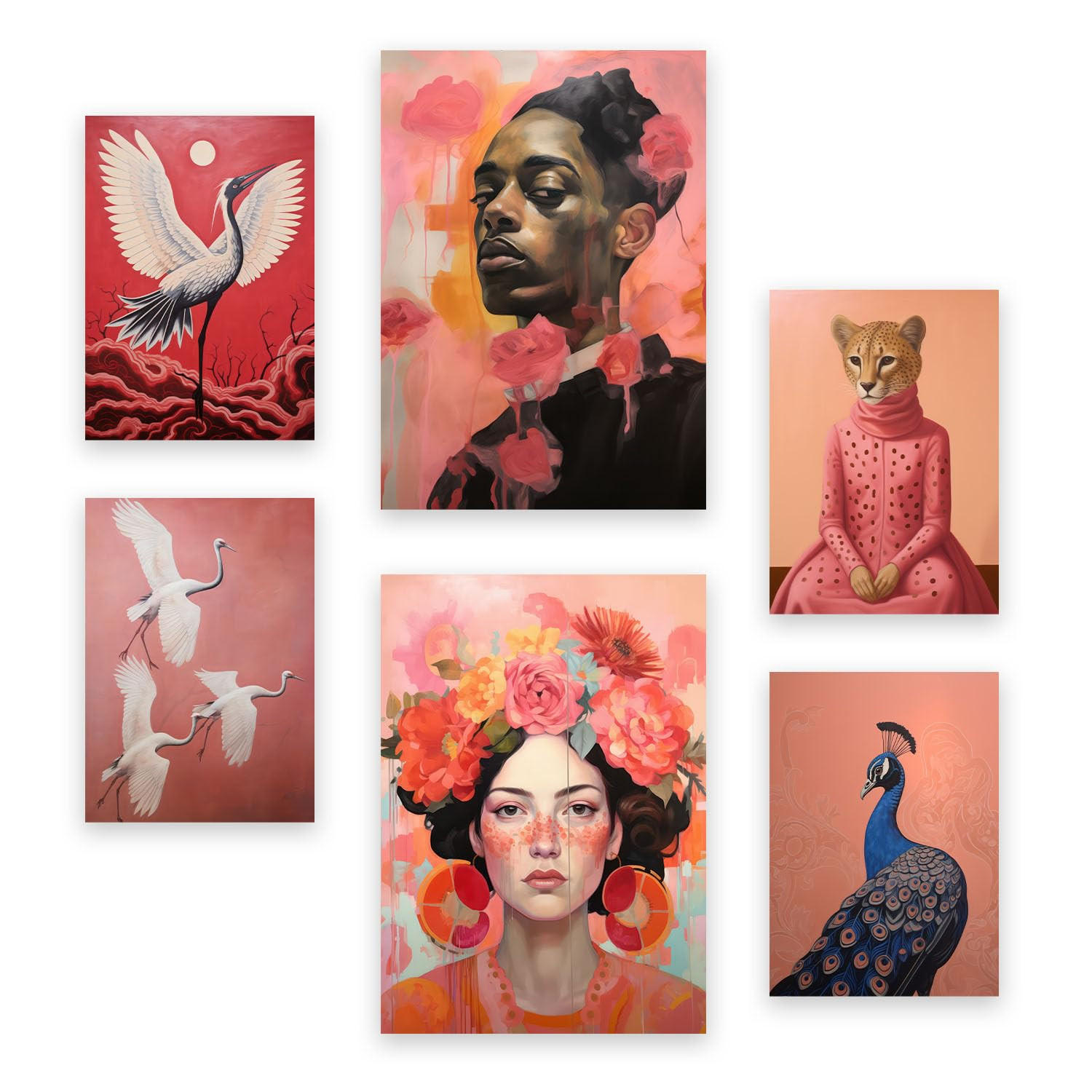 POSTER Set Mit 6 Natürliche Rose In Vielseitiger Stil A3 & A4 Rahmenlos - Klar, Papier (29/3cm) - Nacnic