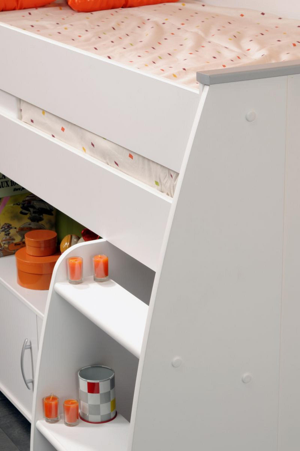 KINDERZIMMER weiß, Komplett-Set 3-teilig mit Stauraumbett, Kleiderschrank, Kommode - Silberfarben/Weiß, Holzwerkstoff/Kunststoff (115/185/204cm) - Parisot Meuble