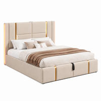 POLSTERBETT mit LED, USB und Stauraum 140x200 cm Leinen Beige mit Matratze - Beige, Metall (140/200cm) - Meubliv