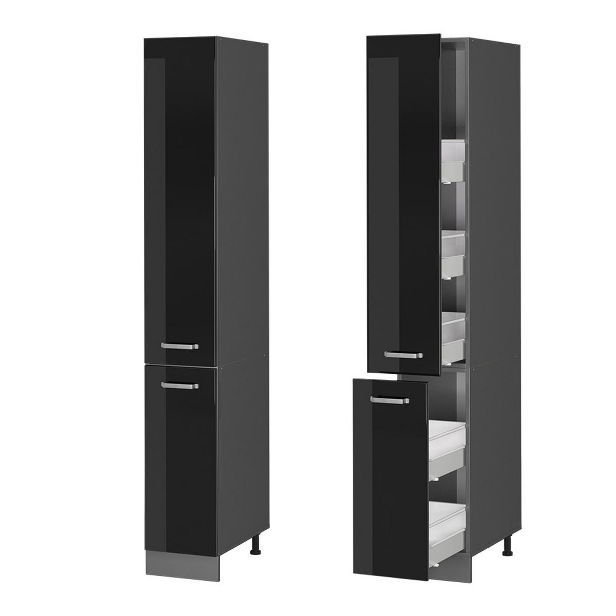 APOTHEKERSCHRANK R-Line Schwarz Hochglanz 30 cm - Schwarz Hochglanz/Anthrazit, Holzwerkstoff (30/207/57.2cm) - Vicco