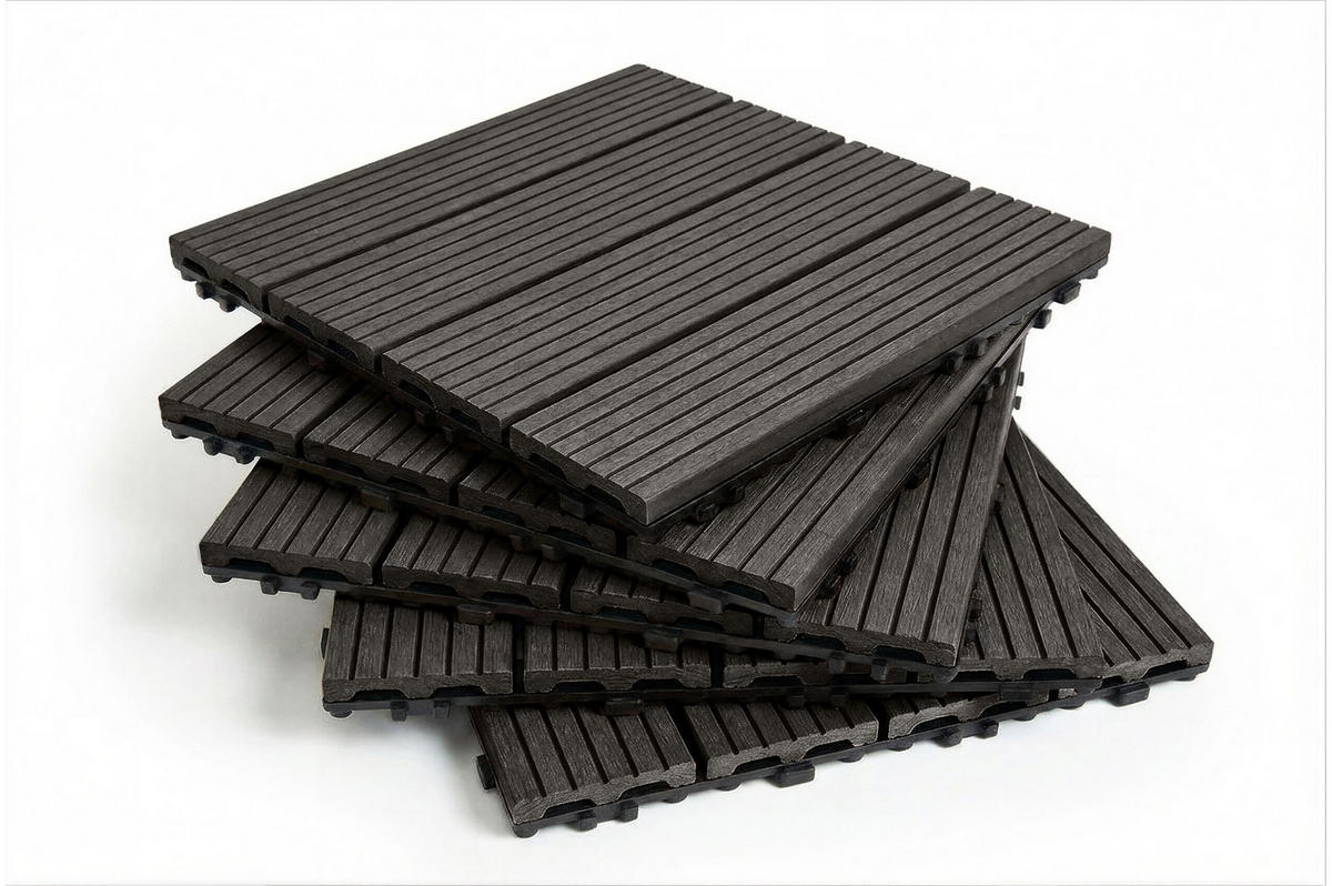 30ER-SET Terrassenplatten aus Verbundwerkstoff von SERRA, grau, geriffelt, 30 x 30 cm - Grau, Holzwerkstoff (30/30/2cm) - Casanoov