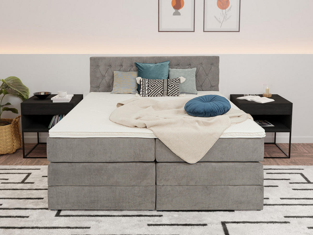 BOXSPRINGBETT Verona Grau 160/200 cm H3/H4 Samt - Grau, Textil (160/200cm) - wonello
