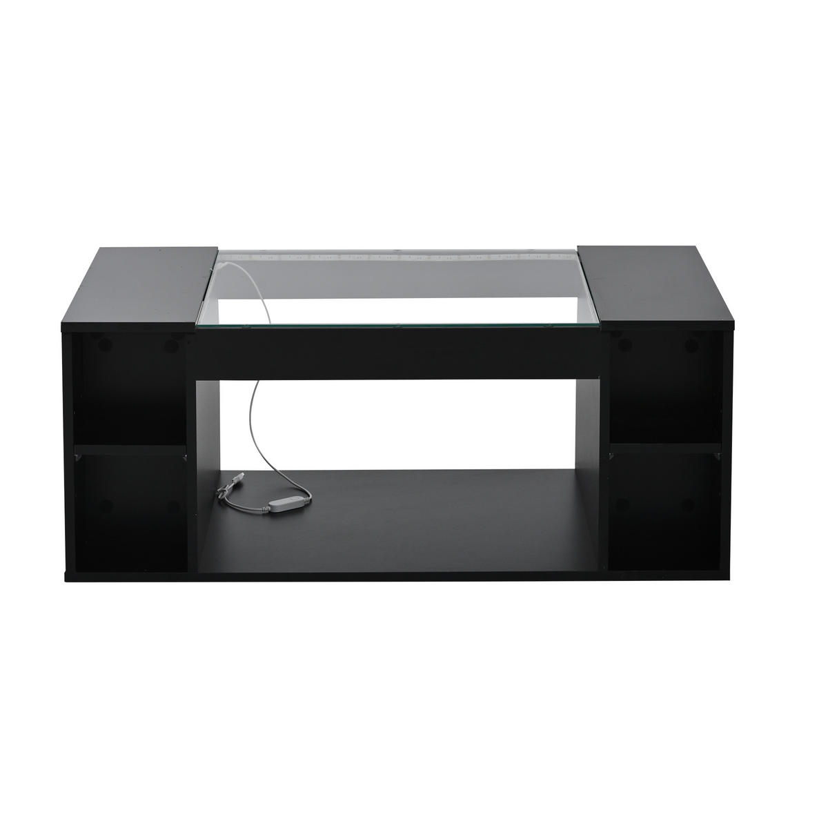 COUCHTISCH 100/50/40 cm Schwarz mit LED-Beleuchtung und Glasplatte aus MDF - Schwarz, Holzwerkstoff (100/50/40cm) - OKWISH