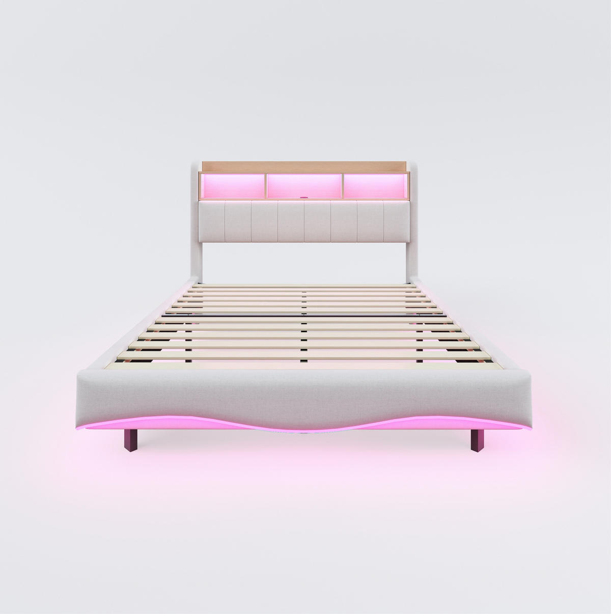 POLSTERBETT mit Stauraum, LED und USB 160x200 cm Beige - Beige, Metall (160/200cm) - Meubliv