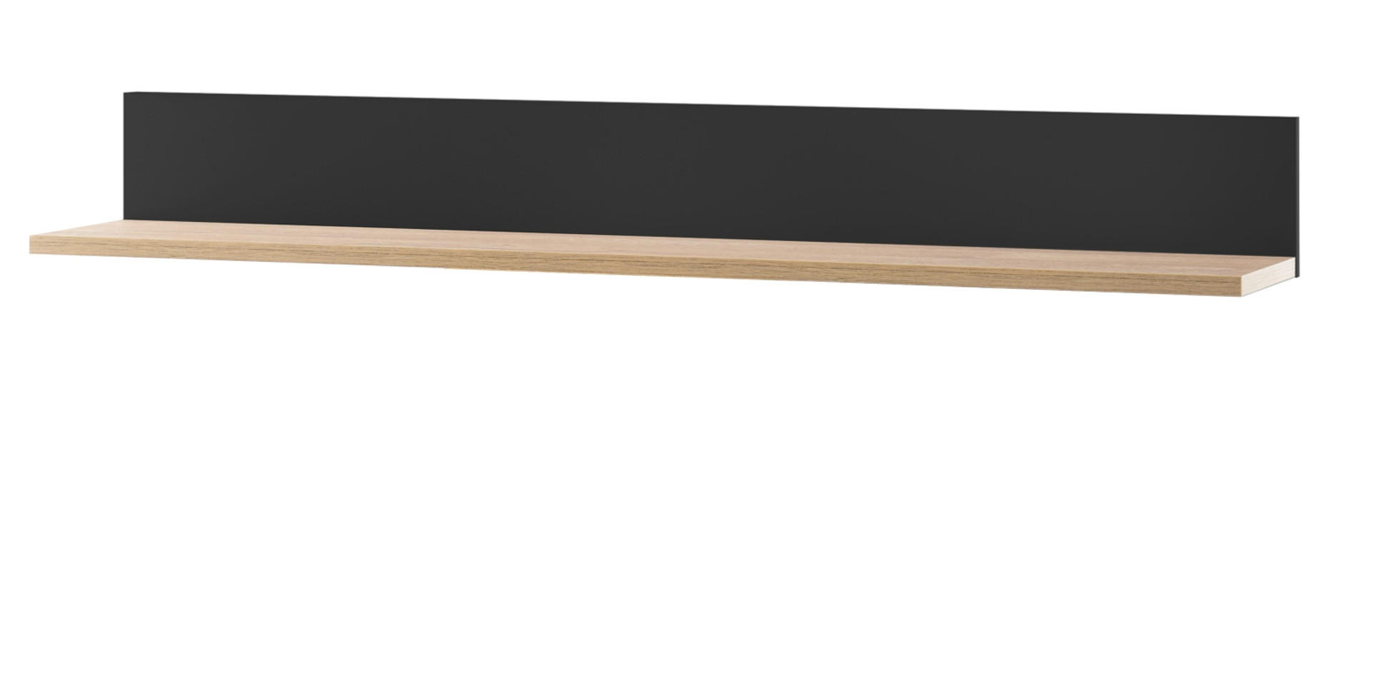 WANDBOARD schwarz, Grandson Eiche, Wandregal 140 x 17 cm Bücherregal - Schwarz Hochglanz/Eichefarben, Holzwerkstoff (140/17/24cm) - Furn.Design