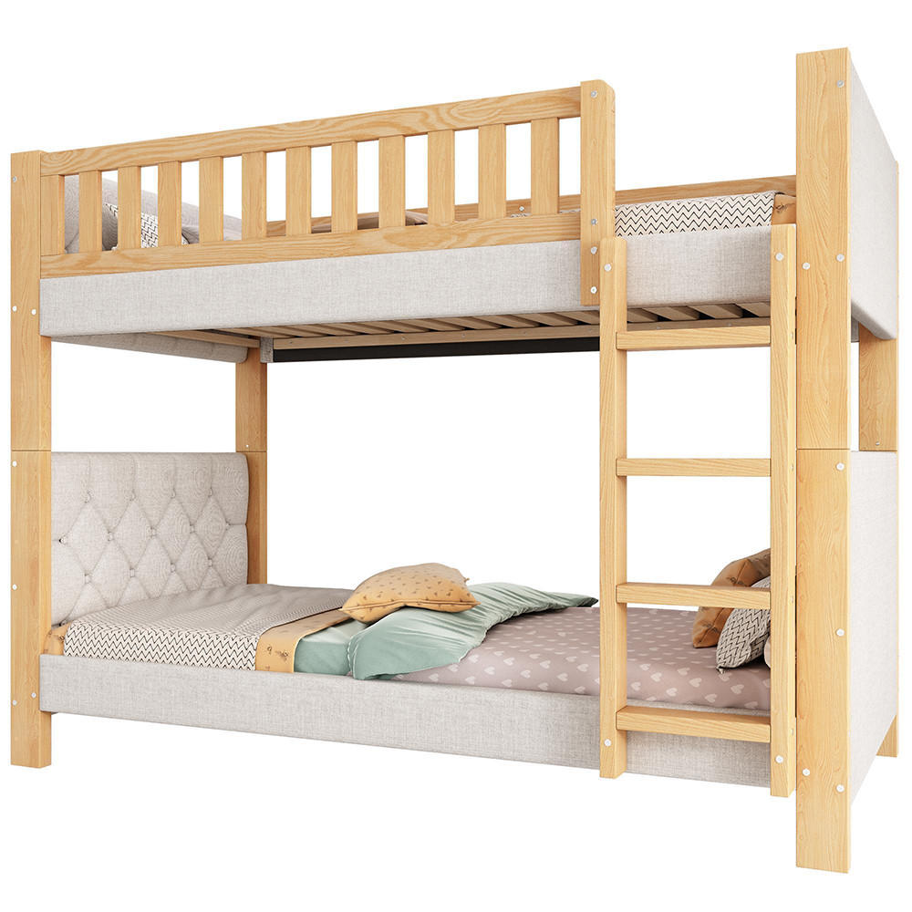 ETAGENBETT 90x200cm, vierstufige gerade Treppe, Grau+Natur - Grau, Holz (94/212cm) - KOMHTOM