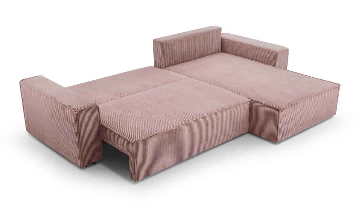 ECKSOFA L Form Cedria Lavendel 287/145/85 cm mit Schlaffunktion - Hellrosa/Schwarz, Kunststoff/Textil (287/145cm) - AX Living