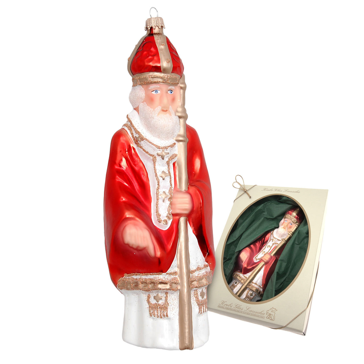 CHRISTBAUMSCHMUCK Bischoff Rot 22cm (Glas / 1 Stk.) - Rot, Glas (7/22/7cm)