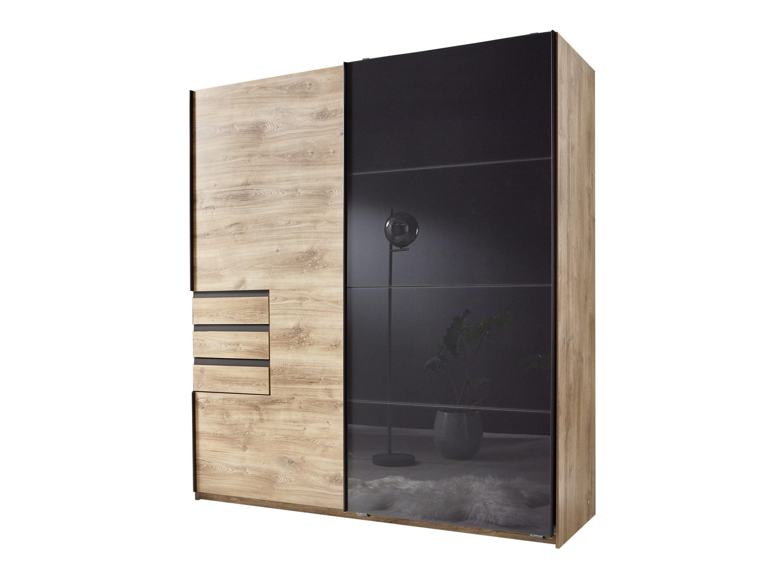 KLEIDERSCHRANK Oldenburg in Artisan Eiche mit Glasfront Grey - Schwebetürenschrank - Braun, Holzwerkstoff (180/198/65cm)