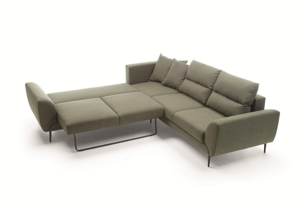 ECKSOFA SETTE Grün Velours-Stoff mit Schlaffunktion - Grün, Holz (265/265cm) - MASSENO