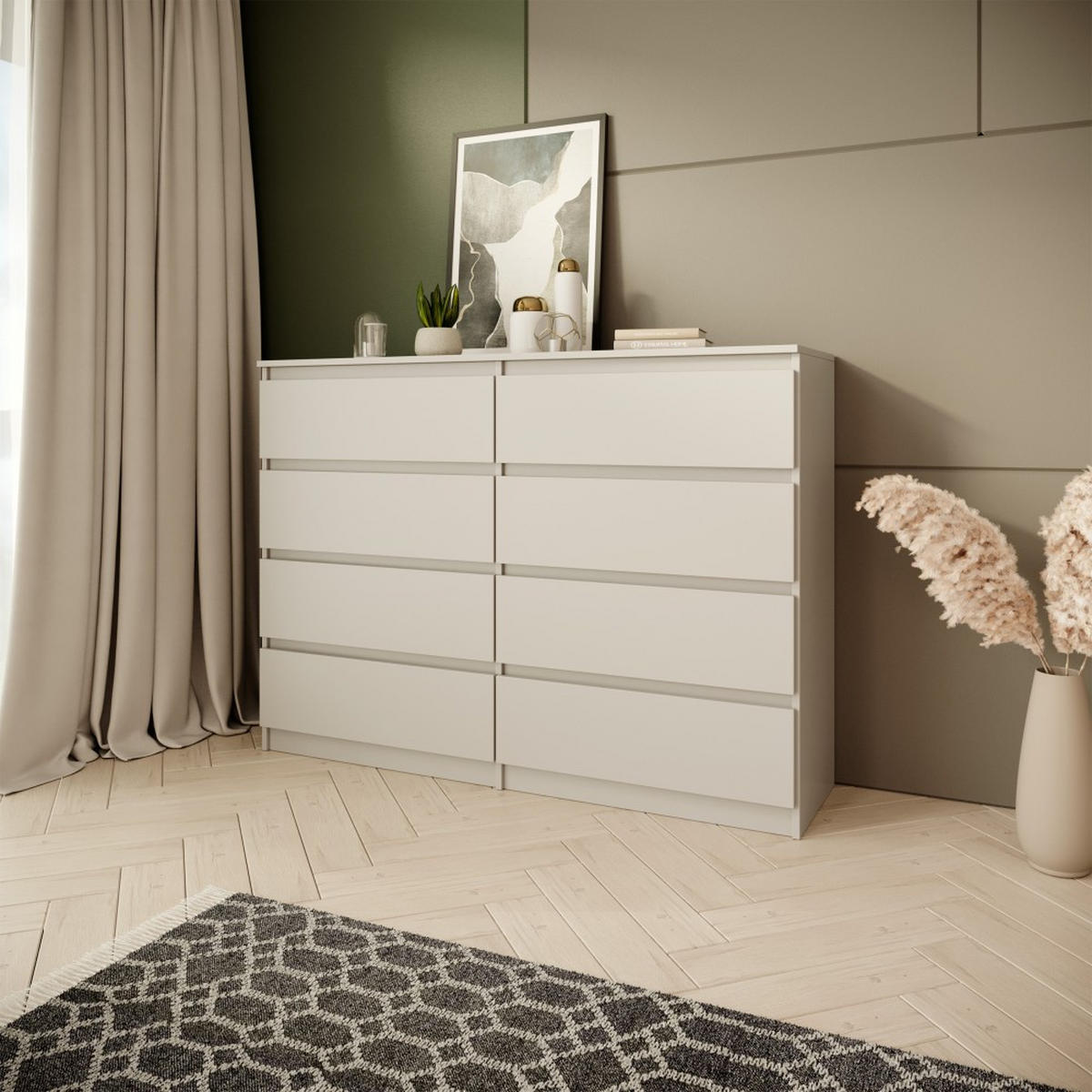 KOMMODE Look 120 cm mit acht Schubladen, kaschmir - Kaschmir, Holzwerkstoff (120/93/33cm) - Beautysofa