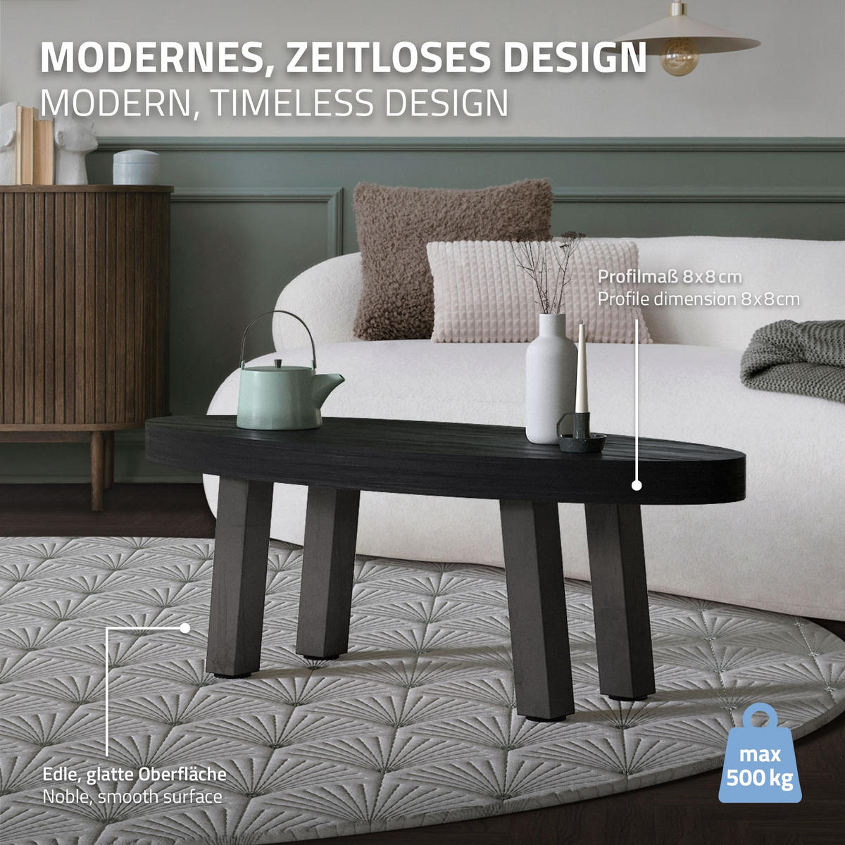 TISCHBEINE 4er Set I-96GRAD-Design H:42 cm Industrial 8x8 cm - Dunkelgrau, Metall (14/42/14cm) - ML-DESIGN