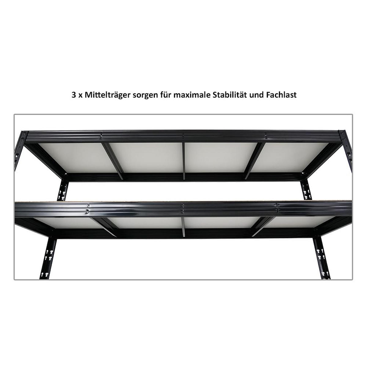 SCHWERLASTREGAL Rhino 180x200x60 cm 5 Spanplatten-Ebenen 8mm Fachlast 500 kg Schwarz - Schwarz, Metall (200/180/60cm) - PROREGAL