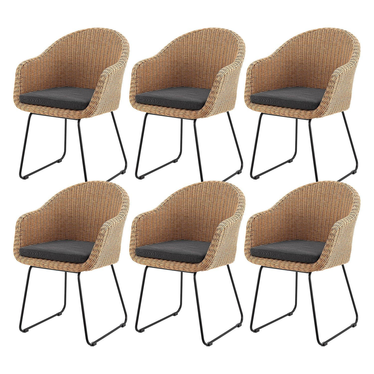 GARTENSTUHL Cody 6er-Set - Braun, Naturmaterialien (57/82/59cm) - Juskys