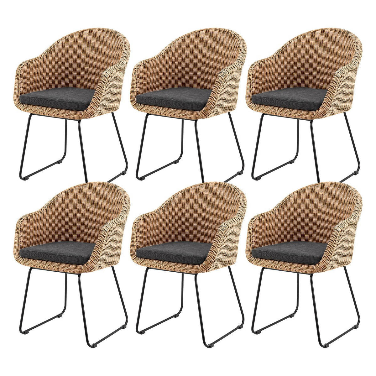 GARTENSTUHL Cody 6er-Set - Braun, Naturmaterialien (57/82/59cm) - Juskys