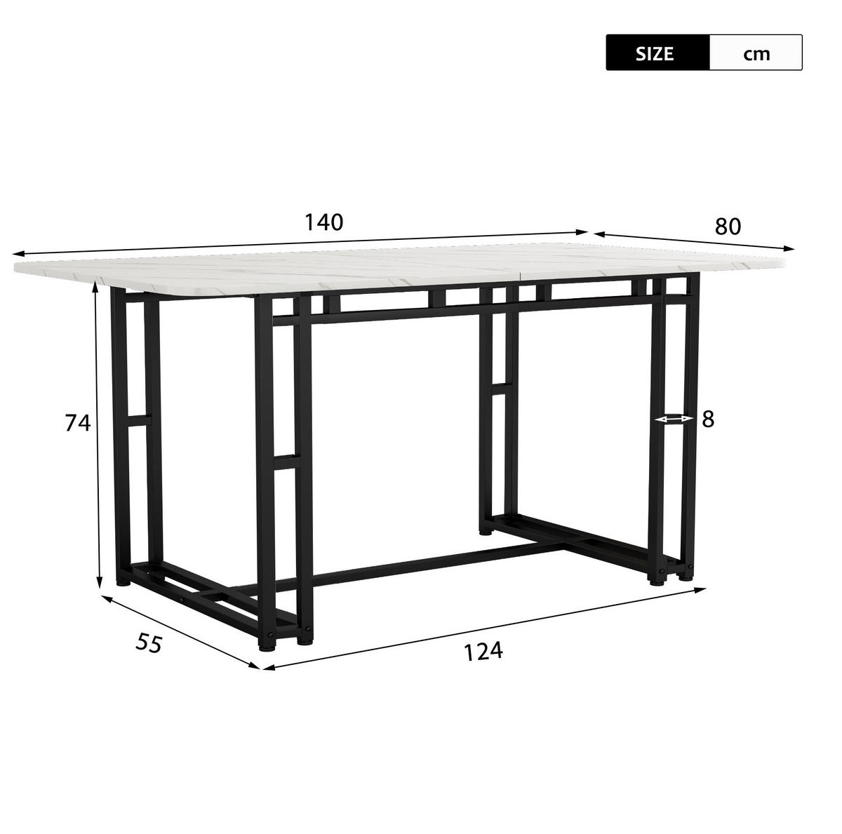 ESSTISCH mit Metallgestell 140/80 cm in Weiß/Schwarz-modern & geradlinig - Weiß, Holzwerkstoff (140/80/74cm) - BEAOK