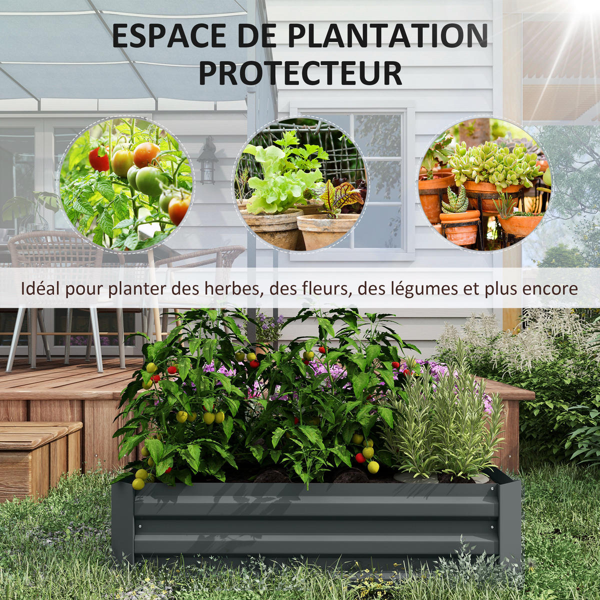 HOCHBEET-SET DE-12166 2er-Set quadratisch 100/100/30 cm Dunkelgrau - Dunkelgrau, Metall (100/30/100cm) - ComfortXL
