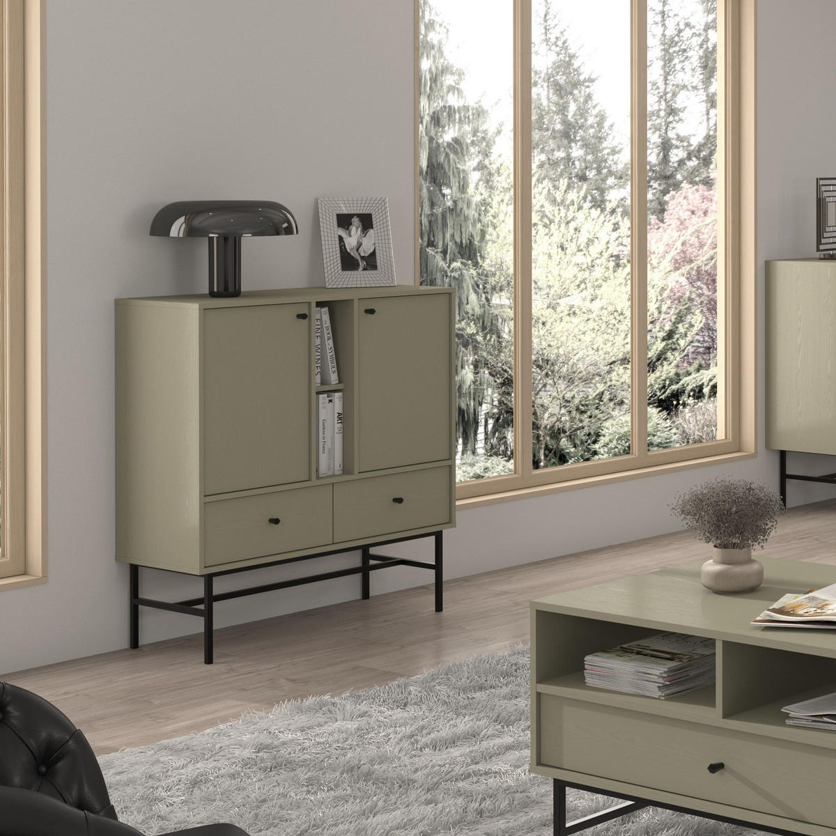 KOMMODE TORINO 100/108/41 cm mit 2 Schubladen 2 Türen Hellgrün - Hellgrün, Holzwerkstoff (100/108/41cm) - MASSENO