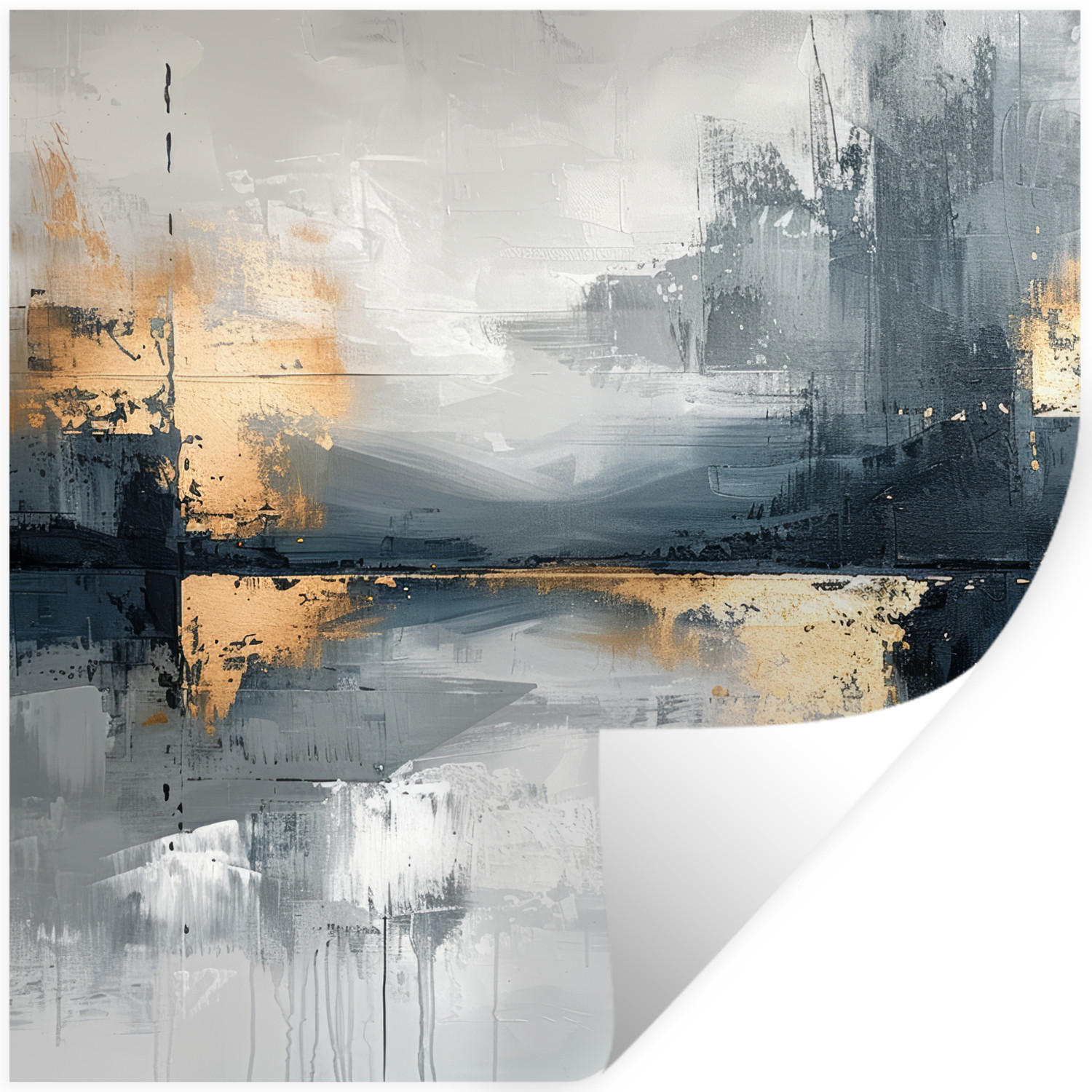 MuchoWow SAMOLEPKA NA ZEĎ Umění - šedá - zlatá - abstraktní 50x50 cm