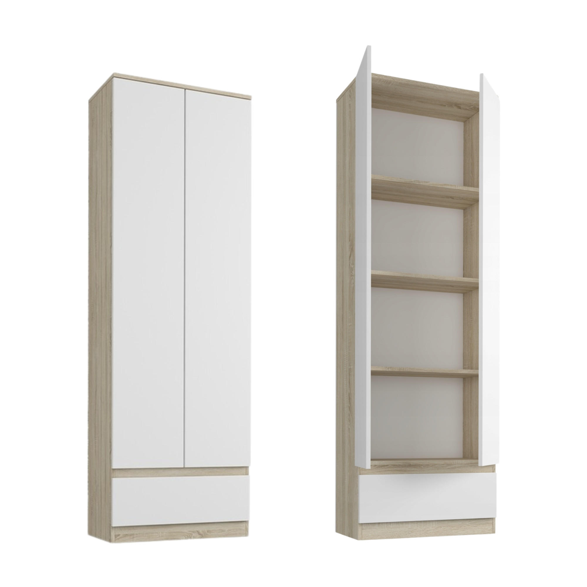 KLEIDERSCHRANK mit 2 Türen, 3 Einlegeböden, und 1 Schubkasten in sonoma / weiß - Weiß/Sonoma Eiche, Holzwerkstoff (60/180/35cm) - Home Collective