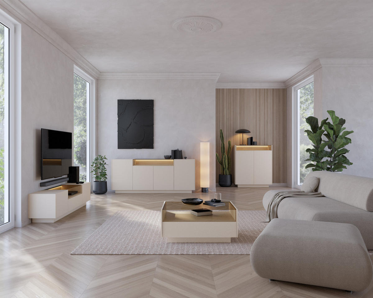KOMMODE: beige + cremona Eiche, 176,4 x 83 x 39,5 cm - Beige, Holzwerkstoff (176.4/83/39.5cm) - 3XE LIVING