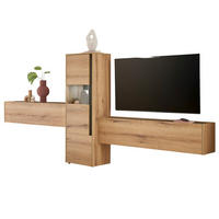 WOHNWAND Evoke Eiche, grau, Wohnkombination Set 3-teilig, 350 cm - Eichefarben/Schwarz, Glas/Holzwerkstoff (350/155/40cm) - Furn.Design