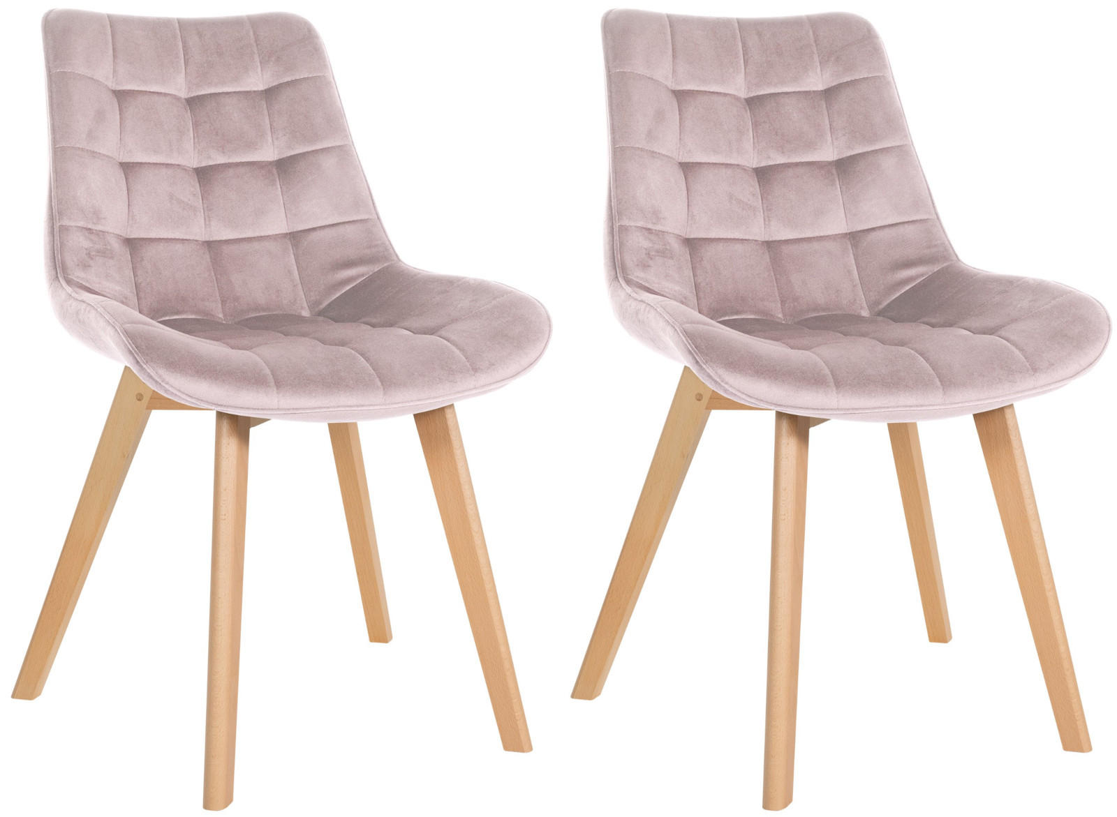 STUHL 2er Set Samt pink - Pink/Eukalyptusholzfarben, Holz/Textil (54/84/63cm) - CLP