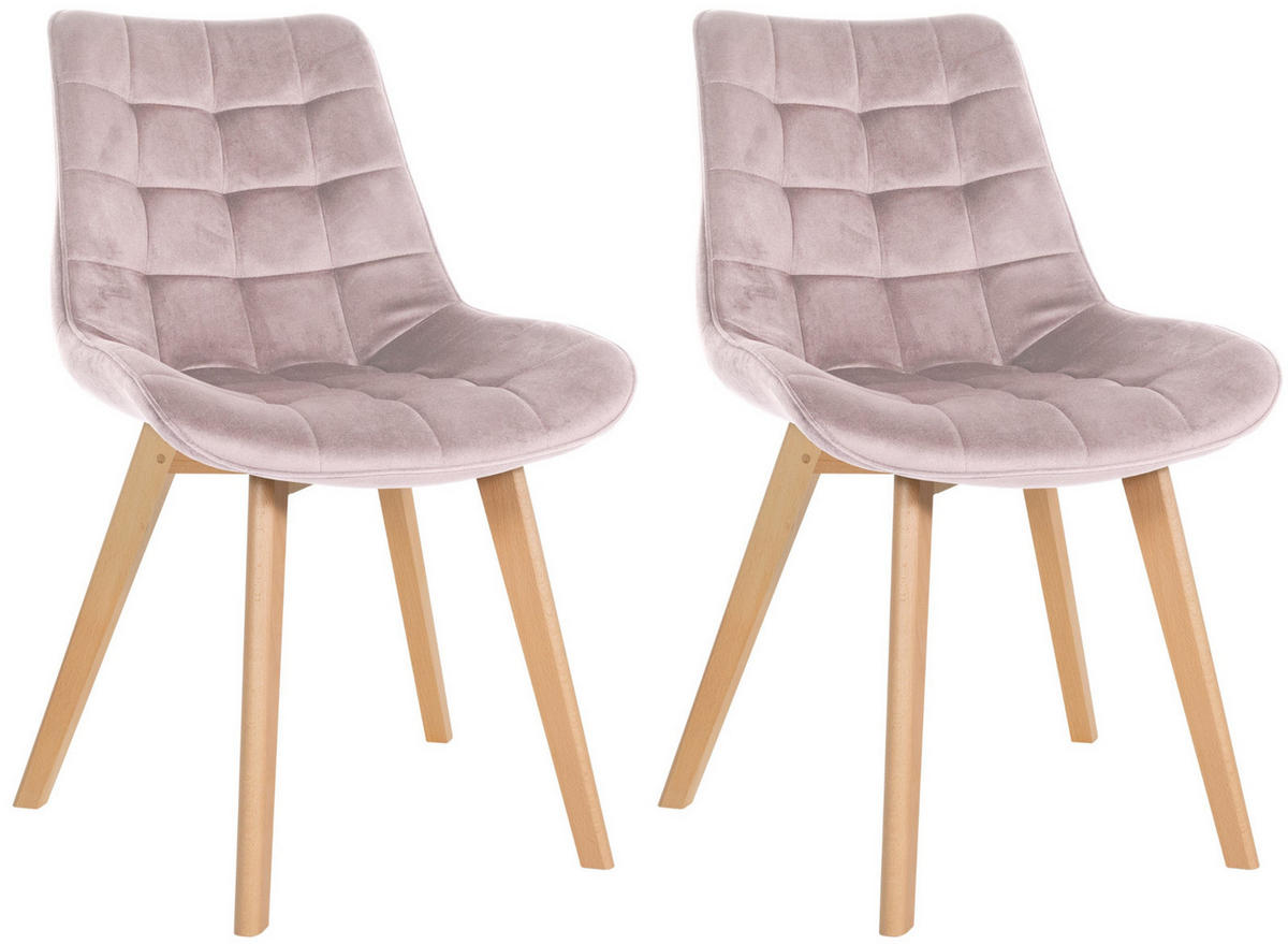 STUHL 2er Set Samt pink - Pink/Eukalyptusholzfarben, Holz/Textil (54/84/63cm) - CLP