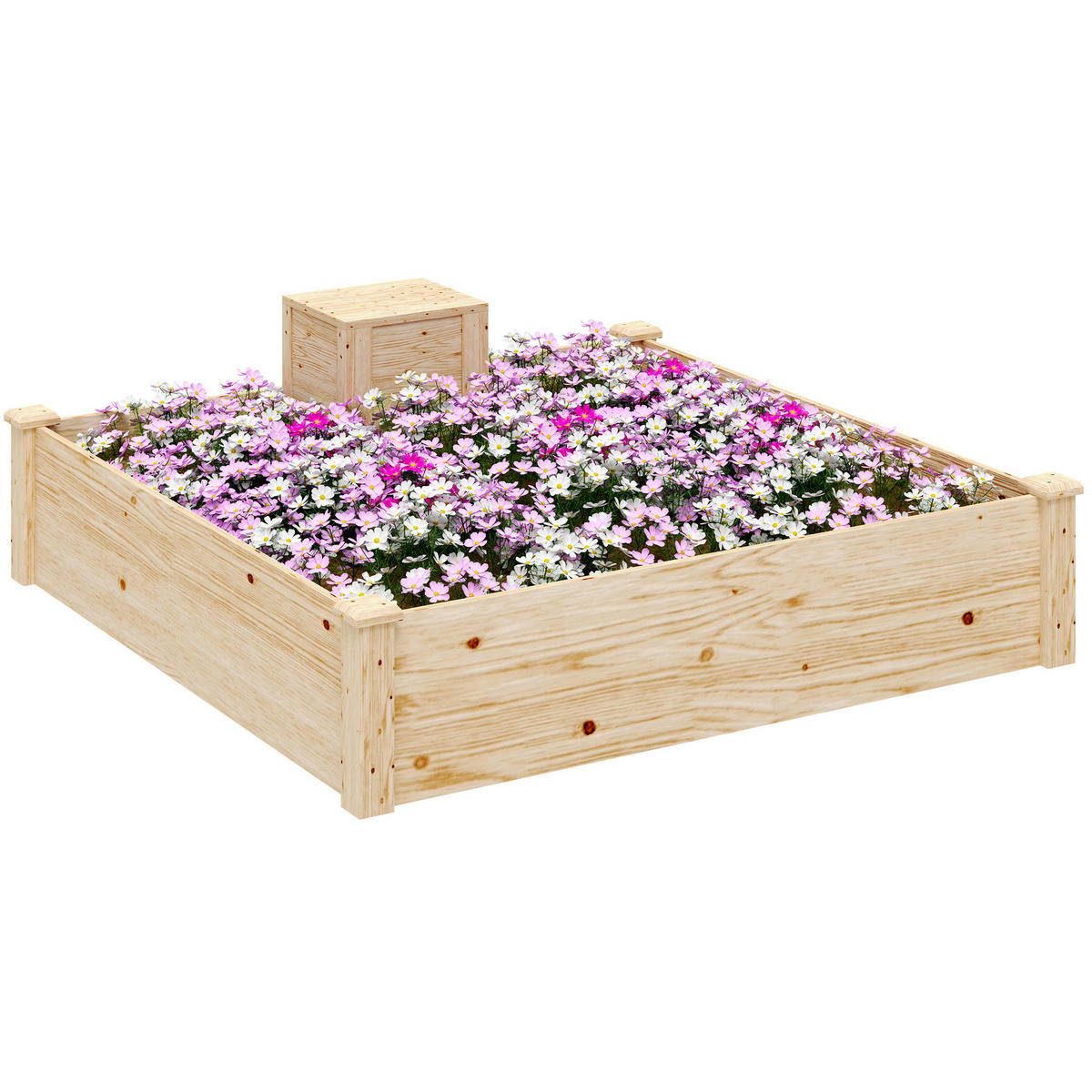 HOCHBEET DE-12229 123/123/25 cm mit Komposter Naturholz - Naturfarben, Holz (123/25.5/123cm) - ComfortXL