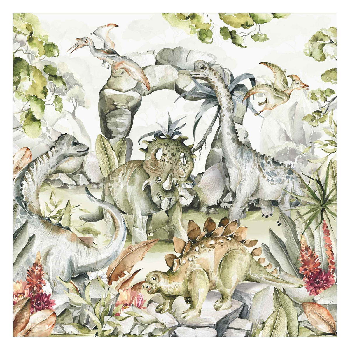 FOTOTAPETE Welt der Dinosaurier 288/288 cm - Grün, Papier (288/288cm) - Bilderwelten