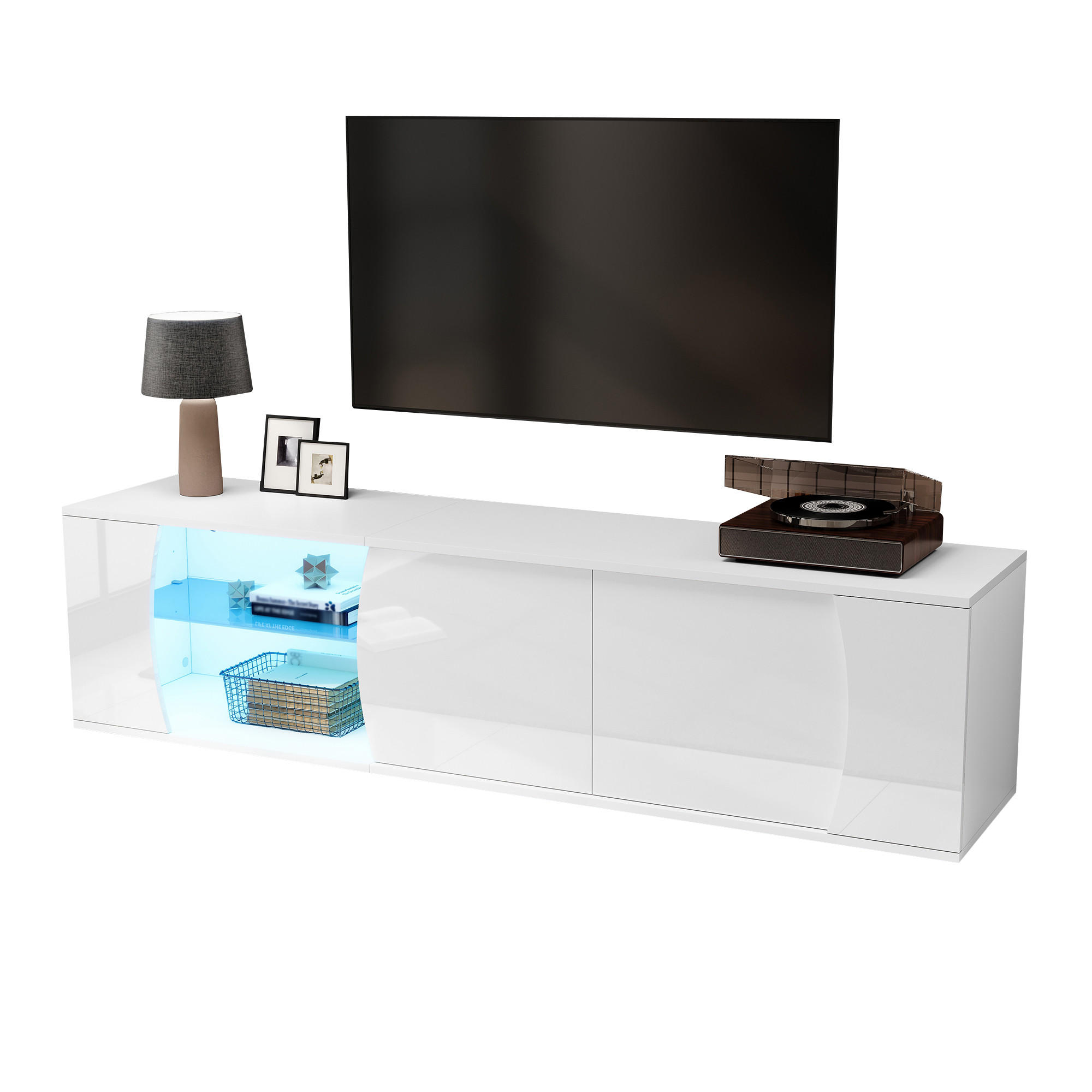 TV-ELEMENT 180/40/45 cm mit LED-Beleuchtung, Glastüren und Stauraum - Weiß, Holzwerkstoff (40/45/180cm) - Korfee