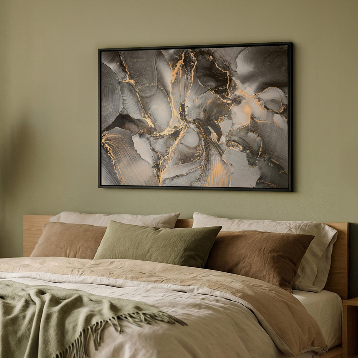 LEINWAND Bilder mit Rahmen - Grau - Luxus - Gold - Marmor - 100x70 - Dunkelgrau, Textil (100/70cm) - MuchoWow