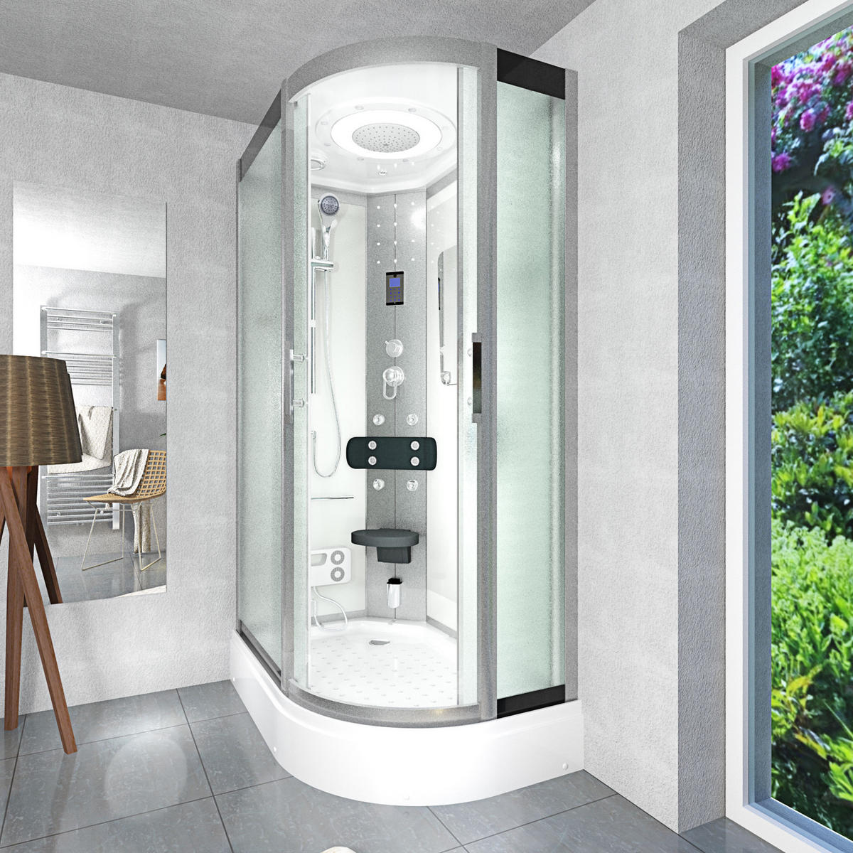 DUSCHE Duschkabine D60-70M0R Weiß 80x120 - Weiß, Glas/Kunststoff (80/120/215cm) - AcquaVapore by Sandra Jentho