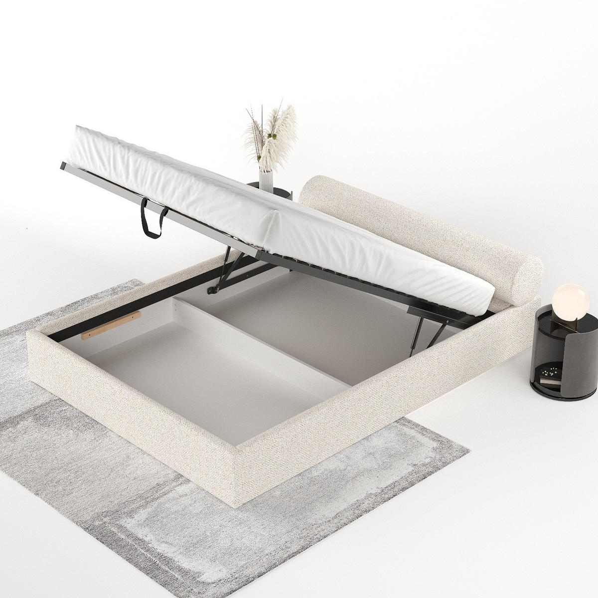 POLSTERBETT Solvo mit Stauraum 140/200 cm Creme im Blur Stoff - Creme/Schwarz, Holz/Holzwerkstoff (140/200cm) - AltaBeds