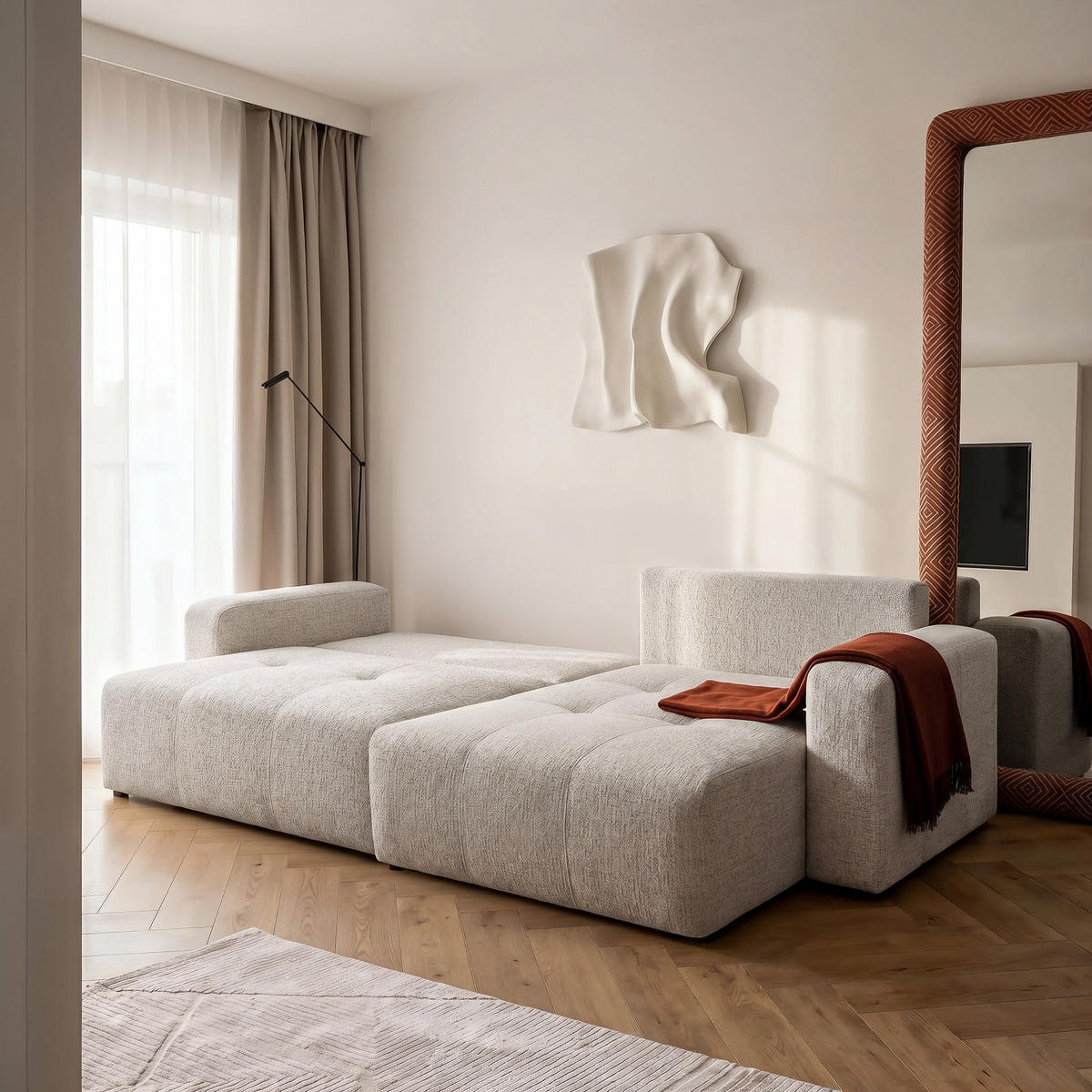 ECKSOFA PEDRO XL mit Schlaffunktion und Bettkasten Hellgrau - Hellgrau, Holz/Kunststoff (278/55/145cm) - Idohome