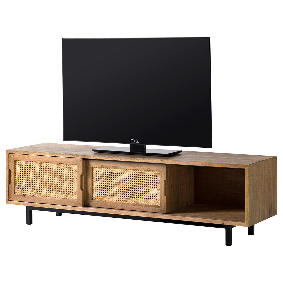 TV-LOWBOARD - Mango massiv / Wiener Geflecht - Beige/Schwarz, Holz (160/45/43cm) - home24