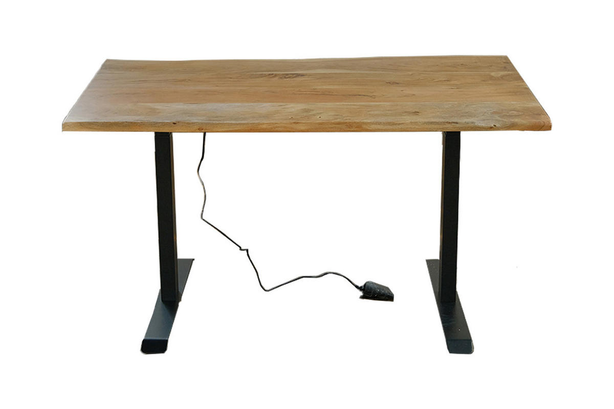 SCHREIBTISCH LORA elektrisch höhenverstellbar Holz Akazie - Schwarz/Naturfarben, Holz (180/90/72cm) - KAWOLA
