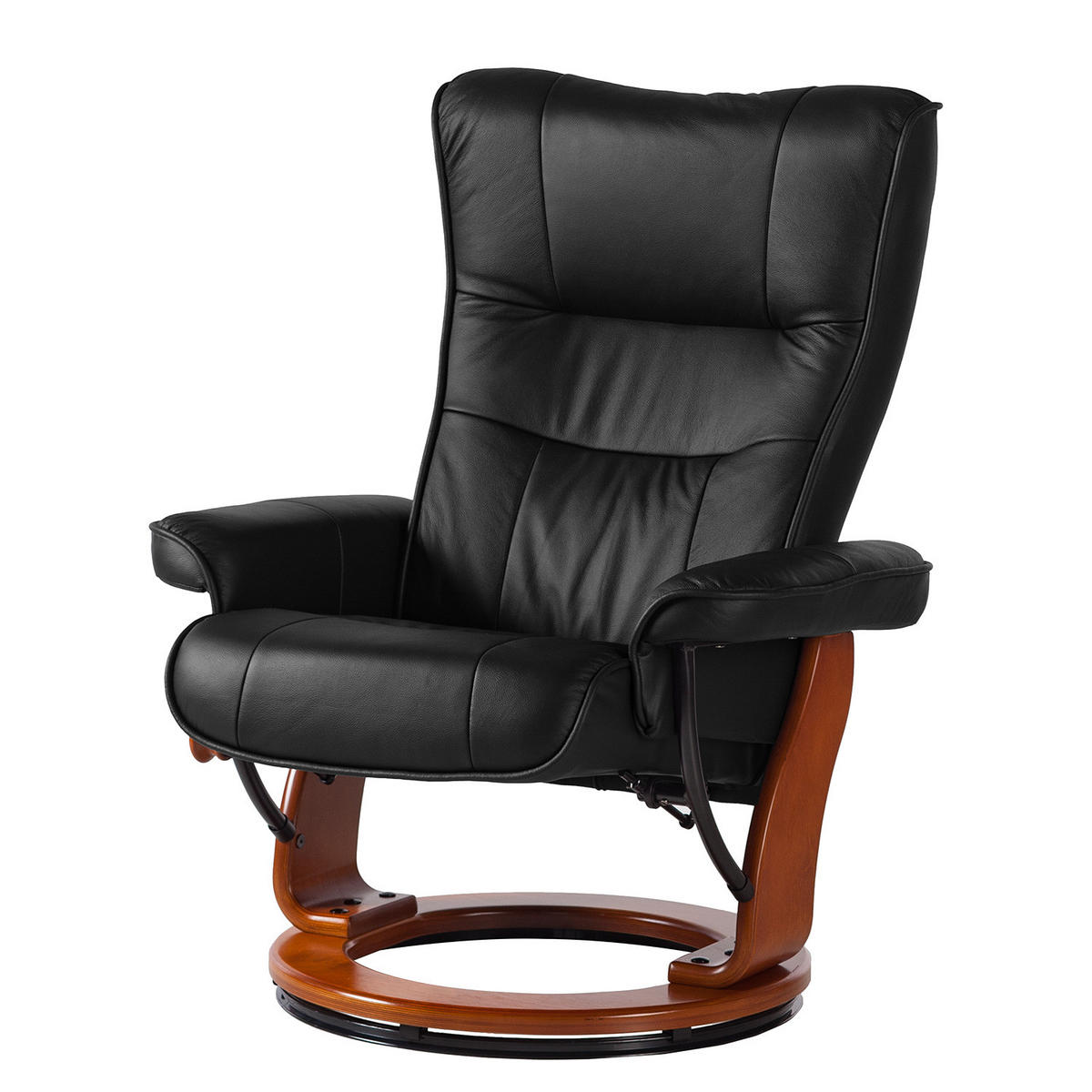 RELAXSESSEL - Echtleder / Kunstleder - Schwarz/Braun, Leder/Holz (82/105/84cm) - home24