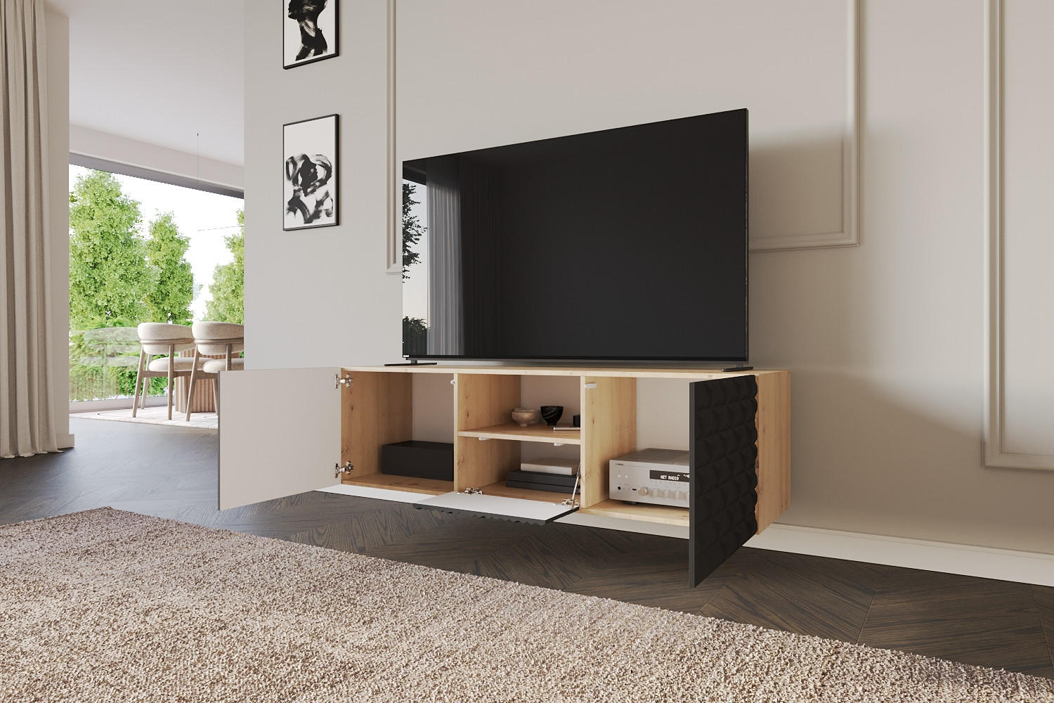 LOWBOARD VIRA-W 140x40x41 cm - Artisan / Schwarz - Schwarz, Holzwerkstoff (140/40/41cm) - ALTDECOR