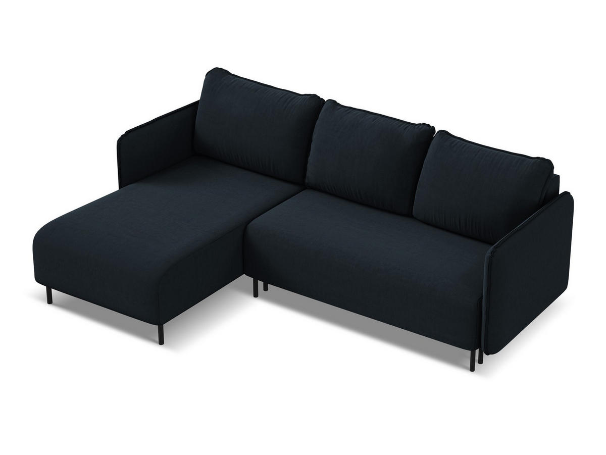 ECKSOFA mit Schlaffunktion Samt Stoff Blau - Blau/Schwarz, Holz/Textil (162/236cm) - Makamii
