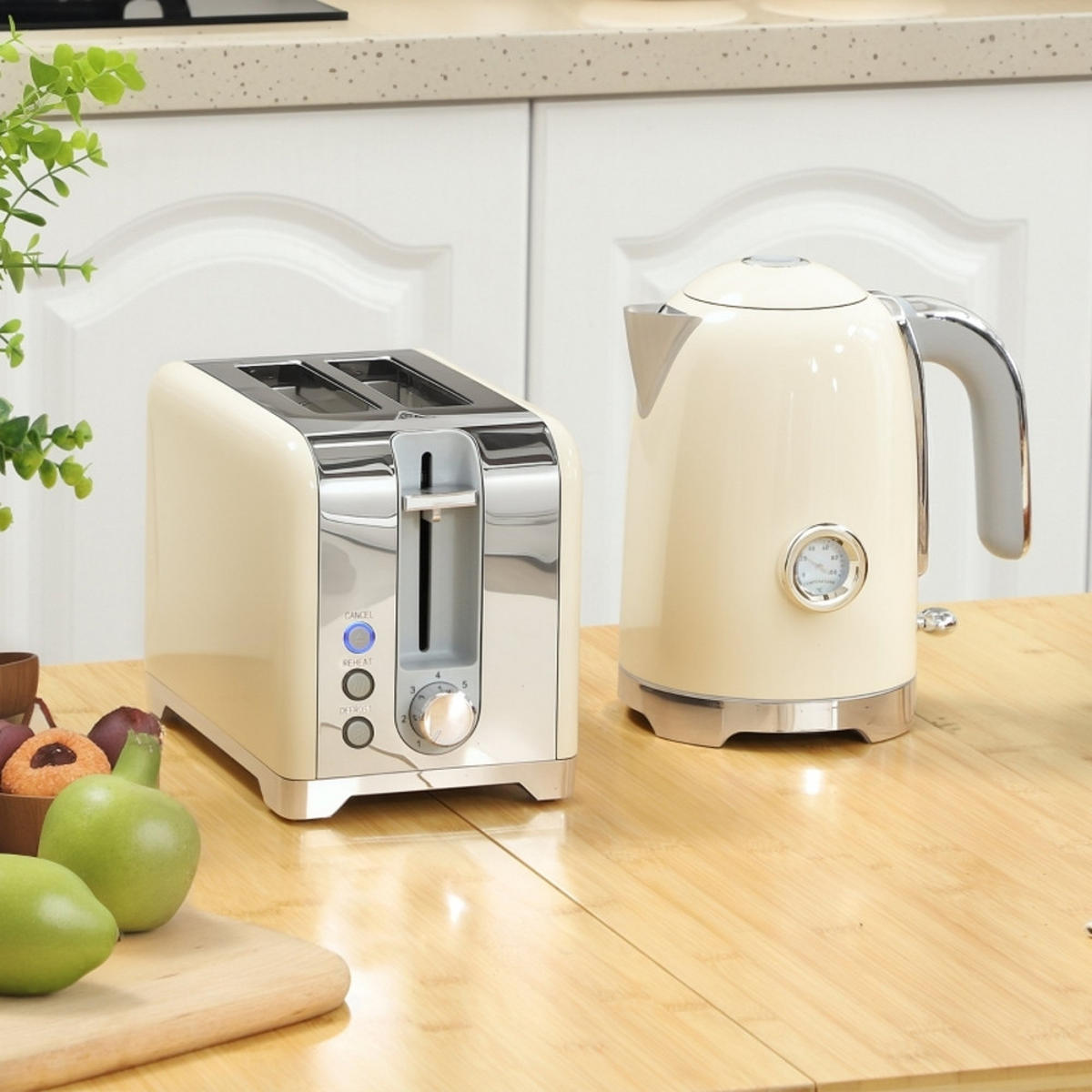 WASSERKOCHER-TOASTER SET 2200W Temperaturanzeige Creme - Weiß, Kunststoff (16/24.4/23.5cm) - Rolipo