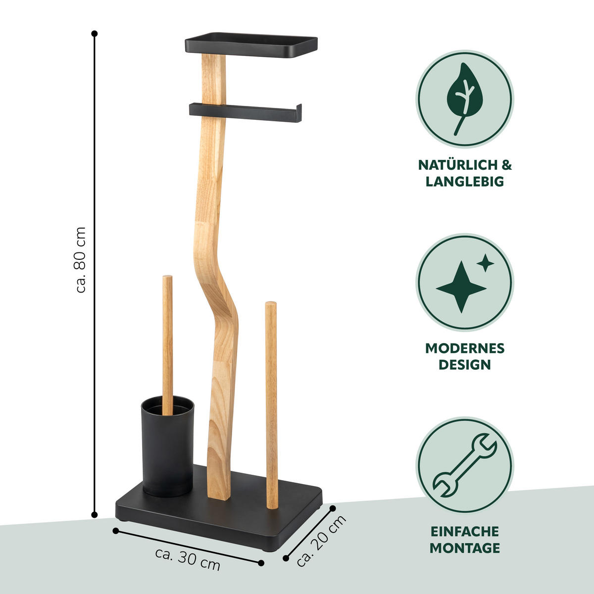 STAND-WC-GARNITUR 4IN1, schwarz - Schwarz, Holz (30/80/20cm) - eluno