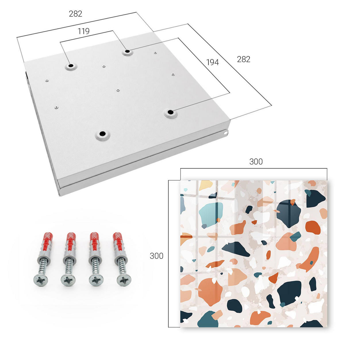 SCHLÜSSELBOX Weiß 30x30 cm – Türöffnung nach rechts - Farbenfrohes Chaos - Orange, Metall (30/30/5cm) - TULUP