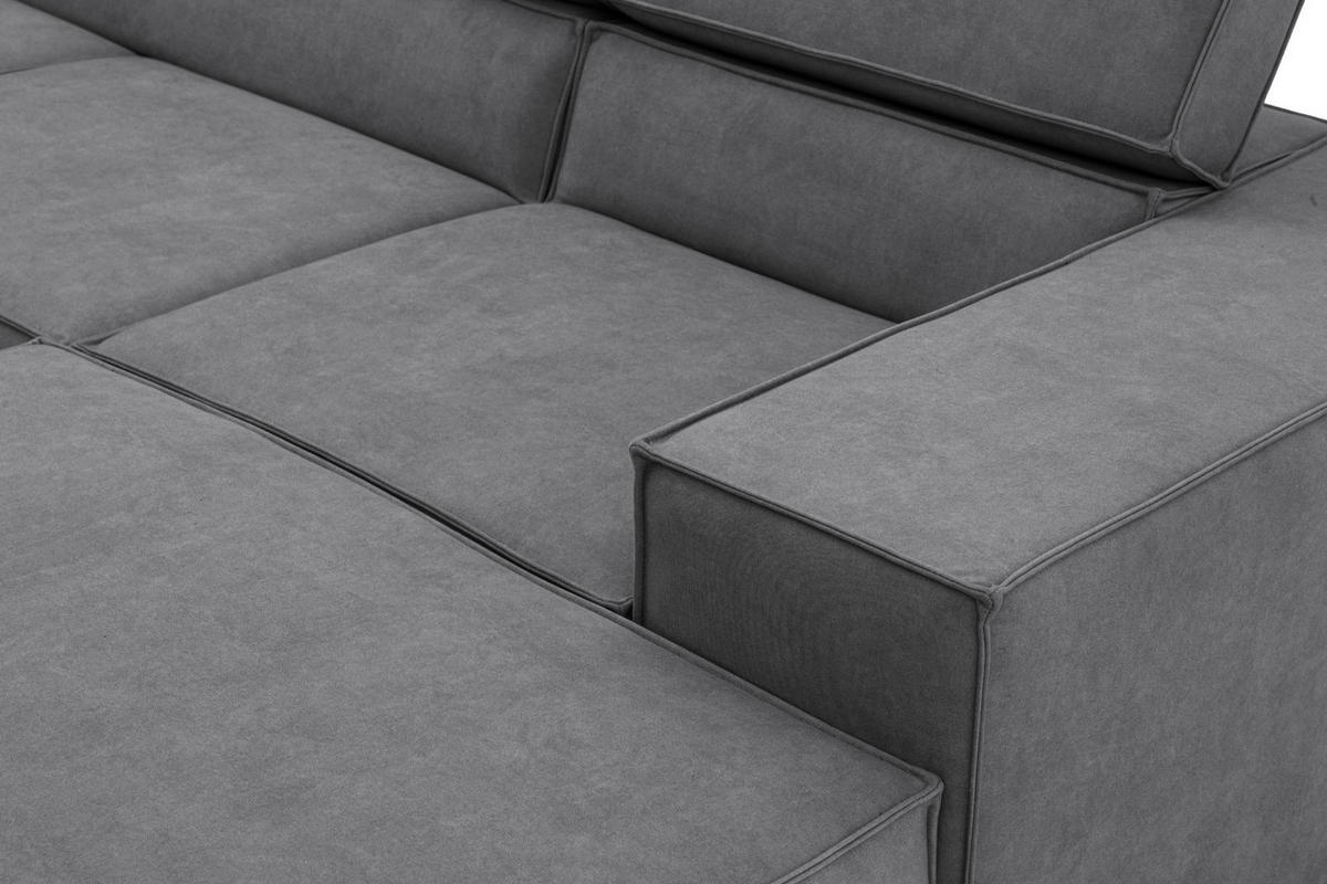ECKSOFA PURE U Links mit Schlaffunktion 127x270 Velours Grau - Schwarz/Grau, Holz/Textil (340/204cm) - Muffo