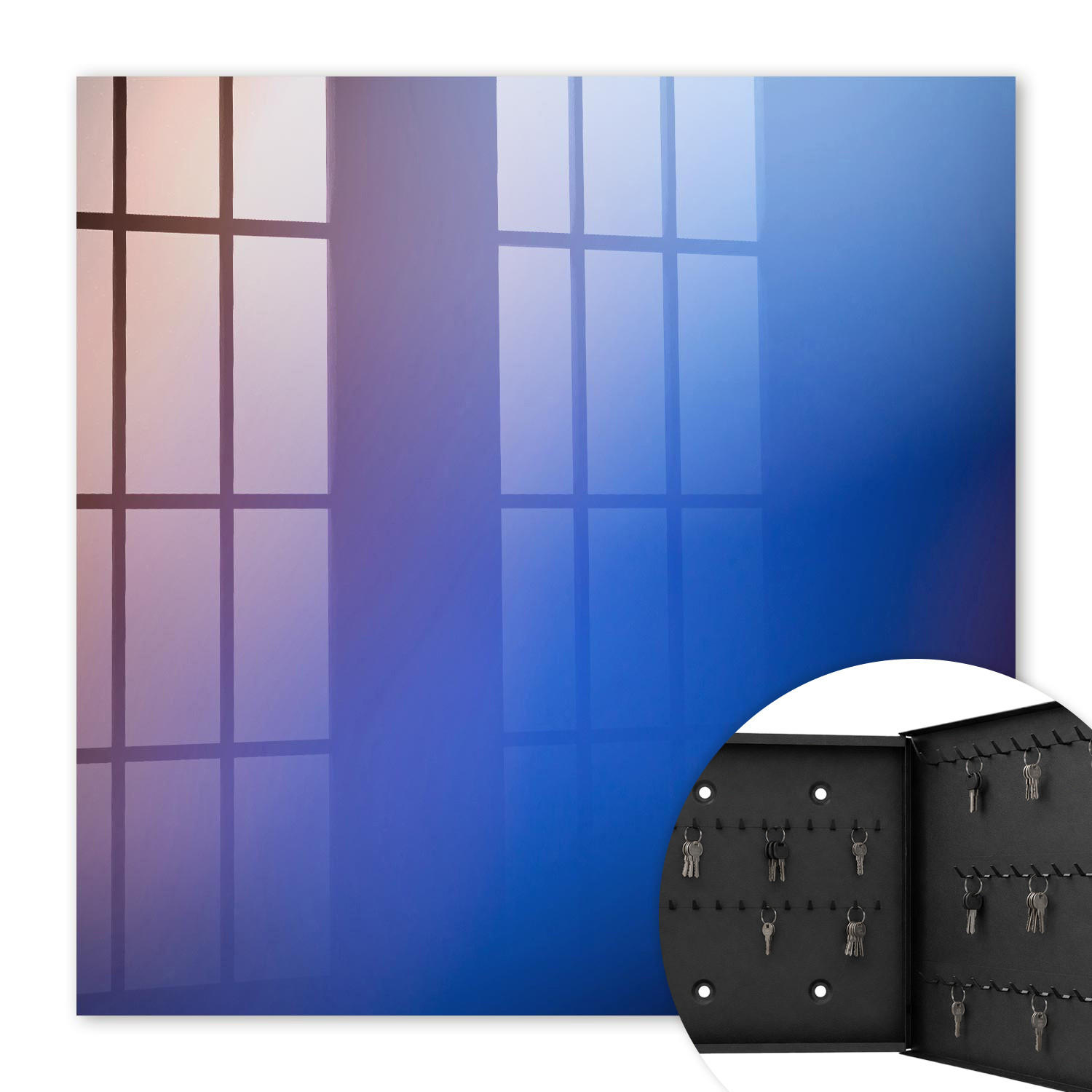 SCHLÜSSELBOX Schwarz 30x30 cm- Türöffnung nach rechts - Farbenfrohe Abstraktion - Blau, Metall (30/30/5cm) - TULUP