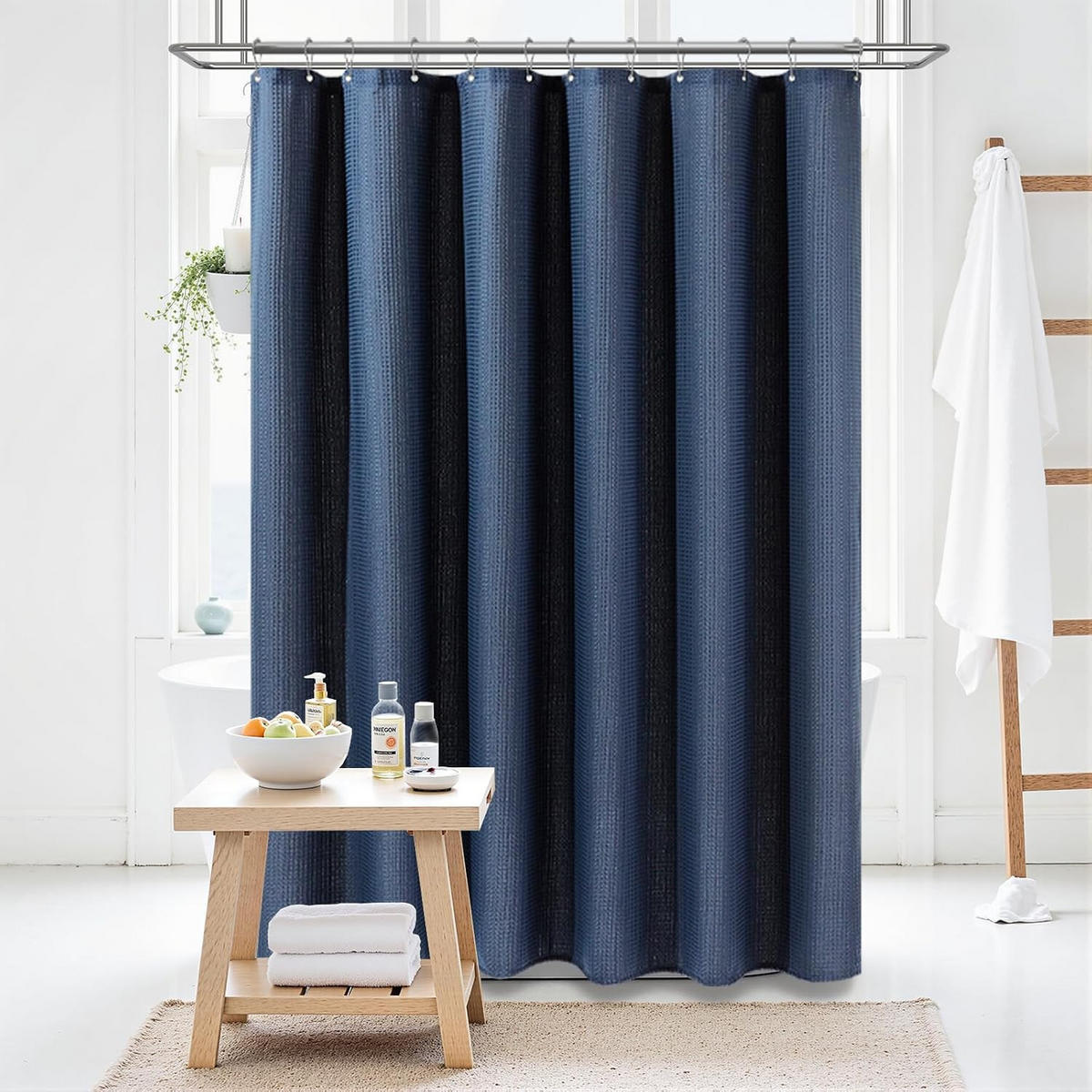 DUSCHVORHANG – 180 x 180 cm (inkl. 12 Kunststoffhaken) – Marineblau - Dunkelblau, Textil (180/180cm)