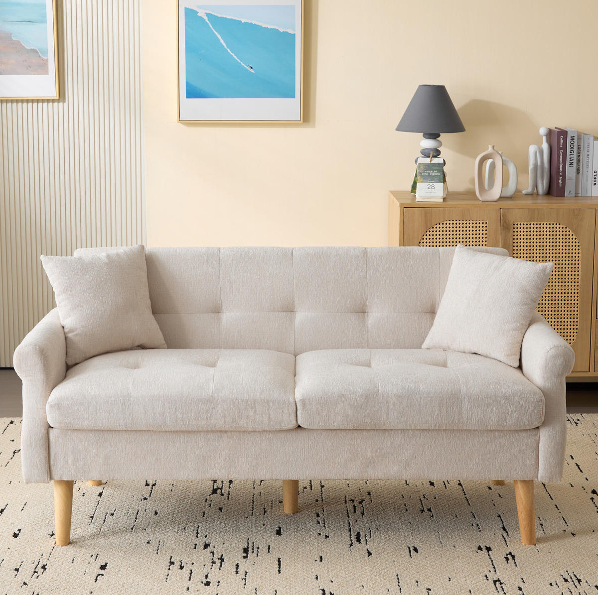 2-SITZER Sofa Chenille mit 15 cm Sitzkissen 162/74/77 cm Beige - Beige, Textil (77/162/74cm) - Redom