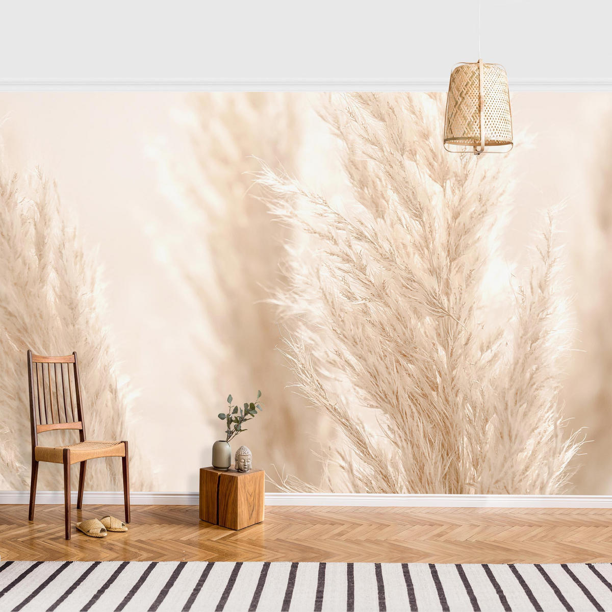 FOTOTAPETE Pampasgras im Sonnenlicht 384/255 cm - Eichefarben, Papier (384/255cm) - Bilderwelten