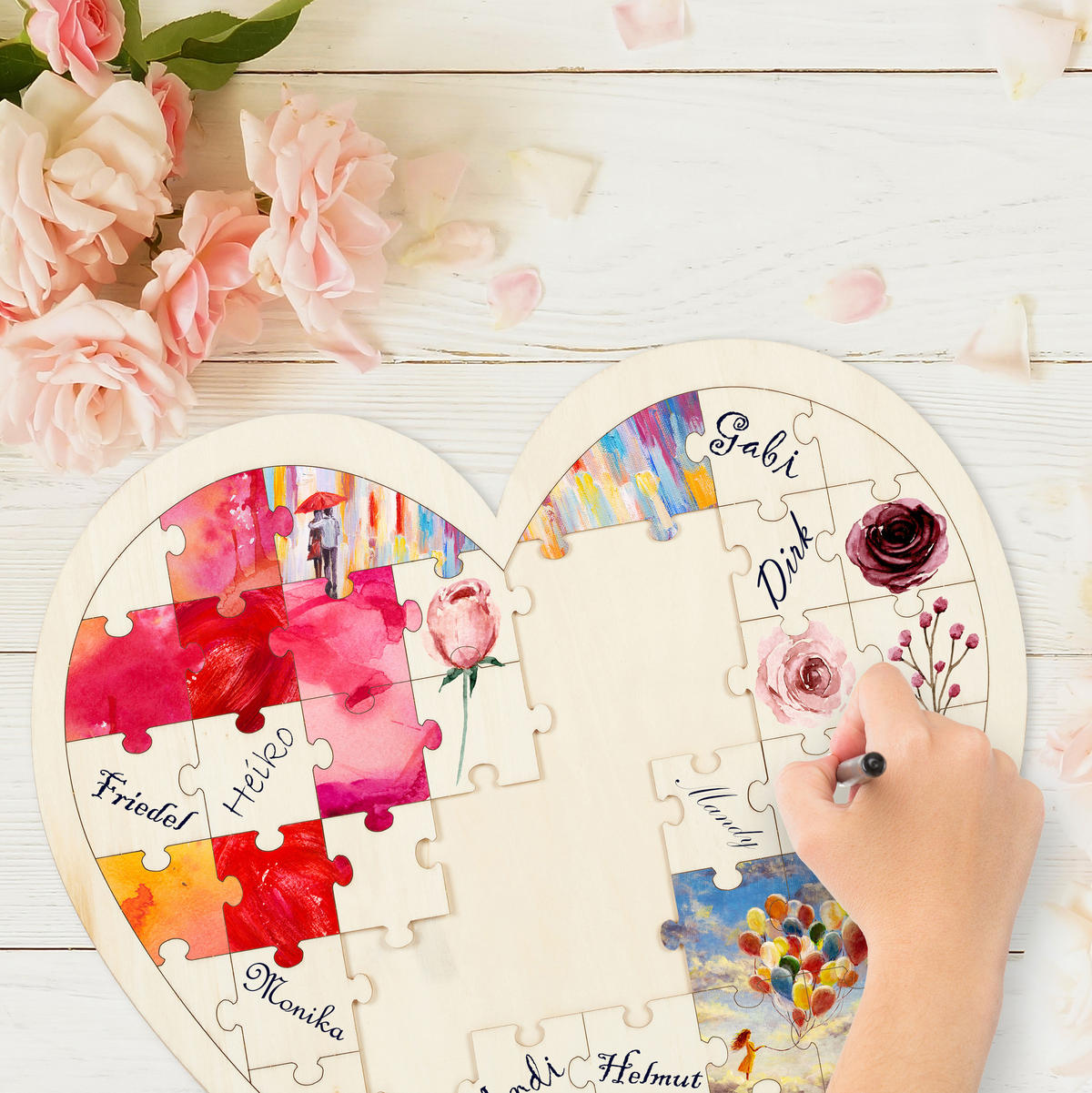 SRDCOVÉ puzzle - krémová, drevo (45/0.6/45cm) - Relaxdays