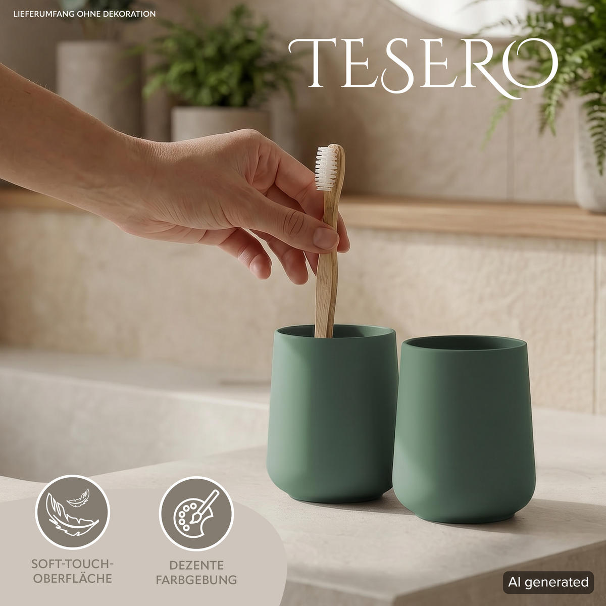 BECHER-SET TESERO 2tlg., Soft-Touch, grün - Grün, Kunststoff (8.5/10.5/8.5cm) - eluno